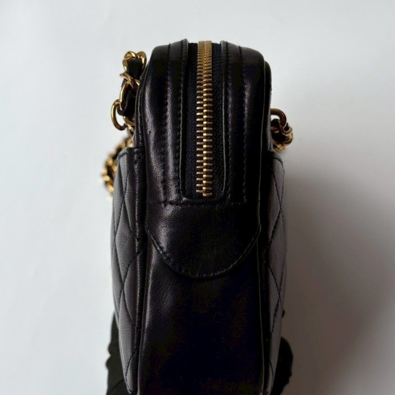 Chanel 金鍊深藍皮菱格長肩側包-15