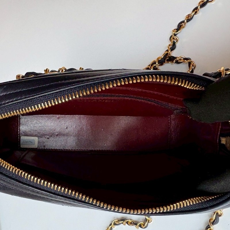 Chanel 金鍊深藍皮菱格長肩側包-19