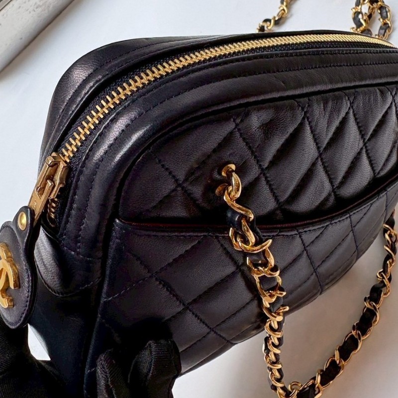 Chanel 金鍊深藍皮菱格長肩側包-23