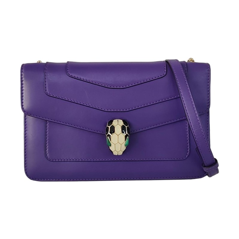 BVLGARI SERPENTI FOREVER 小號 紫色牛皮蛇頭絎縫蛇頭包單肩包斜挎包 金色黑色白色綠色五金-0