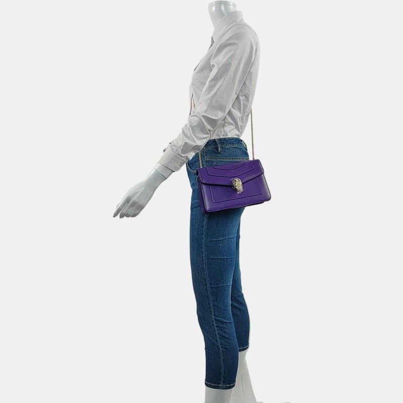 BVLGARI SERPENTI FOREVER 小號 紫色牛皮蛇頭絎縫蛇頭包單肩包斜挎包 金色黑色白色綠色五金-1