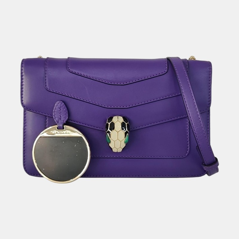 BVLGARI SERPENTI FOREVER 小號 紫色牛皮蛇頭絎縫蛇頭包單肩包斜挎包 金色黑色白色綠色五金-7