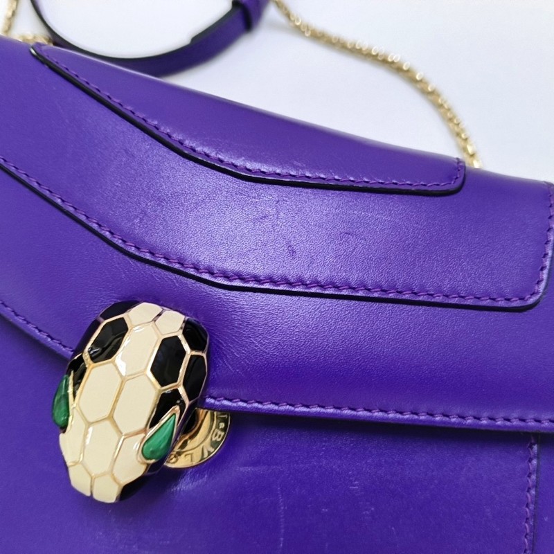 BVLGARI SERPENTI FOREVER 小號 紫色牛皮蛇頭絎縫蛇頭包單肩包斜挎包 金色黑色白色綠色五金-11