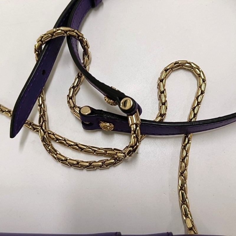 BVLGARI SERPENTI FOREVER 小號 紫色牛皮蛇頭絎縫蛇頭包單肩包斜挎包 金色黑色白色綠色五金-17