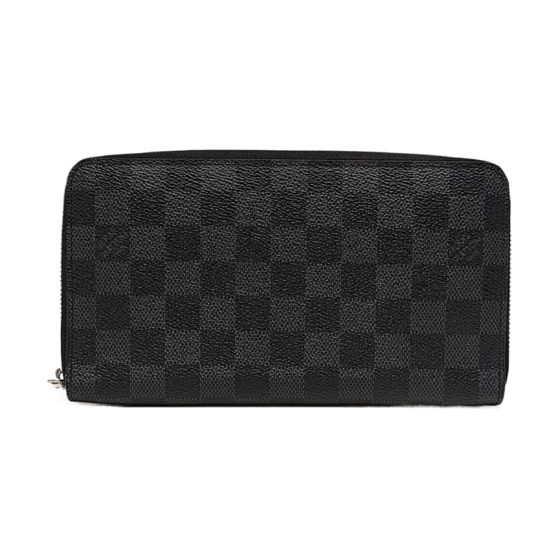 LOUIS VUITTON 灰色塗層帆布棋盤格錢包 銀色五金-0
