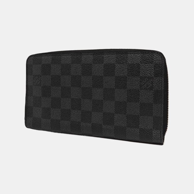 LOUIS VUITTON 灰色塗層帆布棋盤格錢包 銀色五金-2