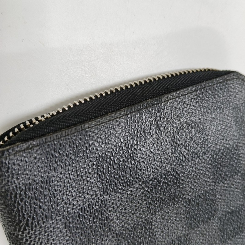 LOUIS VUITTON 灰色塗層帆布棋盤格錢包 銀色五金-9