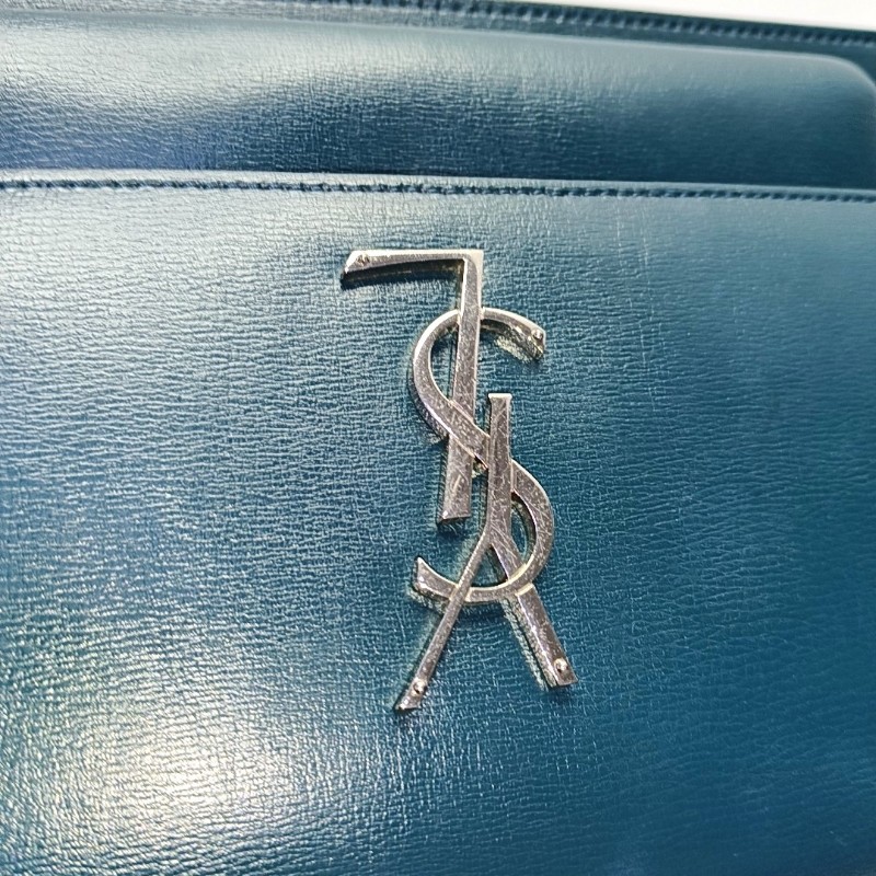 YSL SUNSET 中號 深綠色牛皮日落包單肩包斜挎包 銀色五金-8