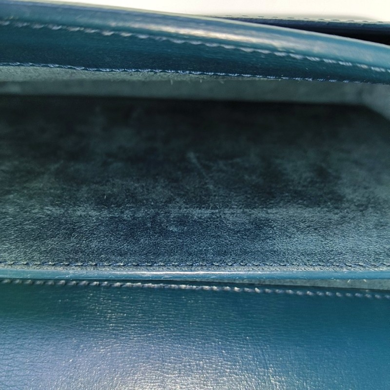 YSL SUNSET 中號 深綠色牛皮日落包單肩包斜挎包 銀色五金-12