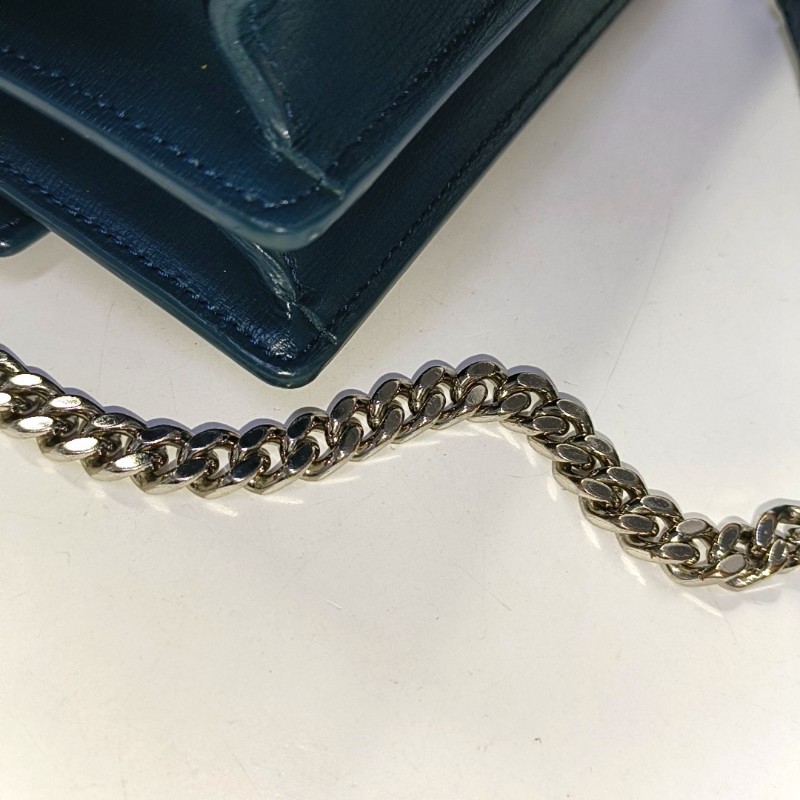 YSL SUNSET 中號 深綠色牛皮日落包單肩包斜挎包 銀色五金-13