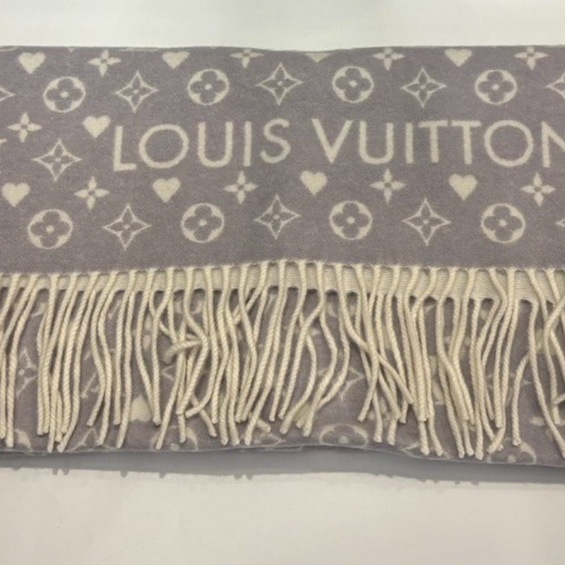 LV 灰白愛心老花 Cashmere 圍巾 M77641-1