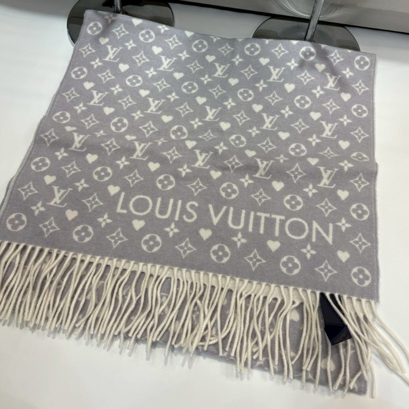 LV 灰白愛心老花 Cashmere 圍巾 M77641-2