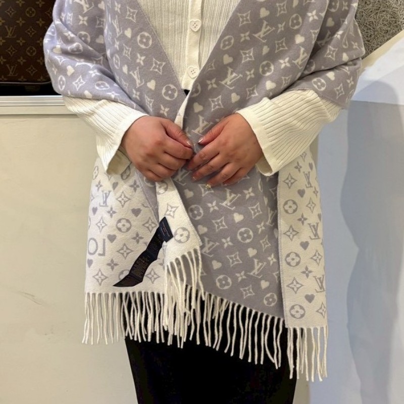 LV 灰白愛心老花 Cashmere 圍巾 M77641-4