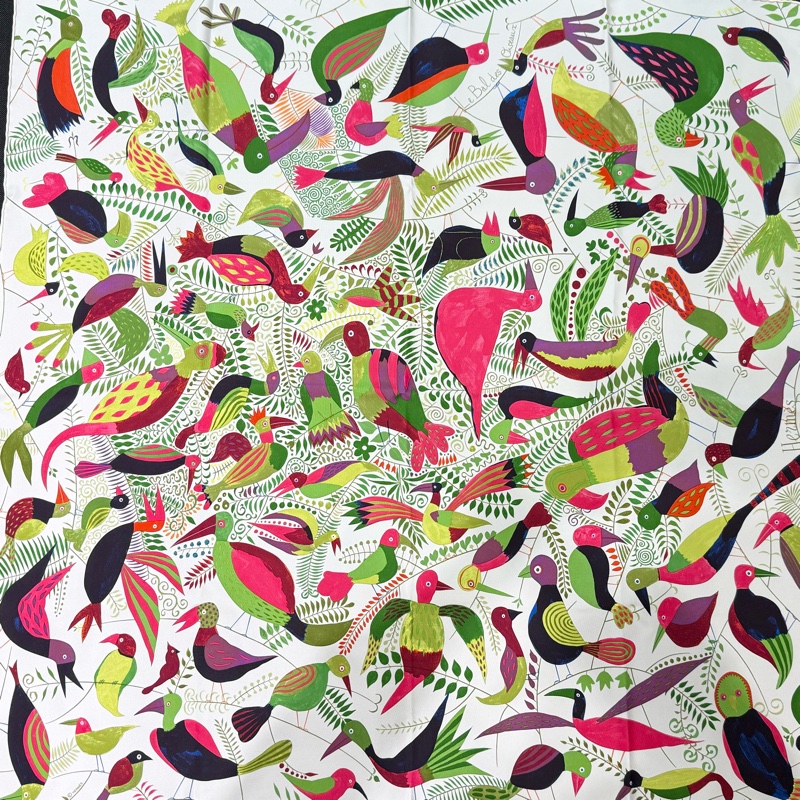 HERMES 鳥兒的舞會100%真絲 90方巾-0