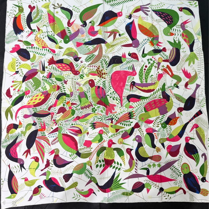 HERMES 鳥兒的舞會100%真絲 90方巾-2