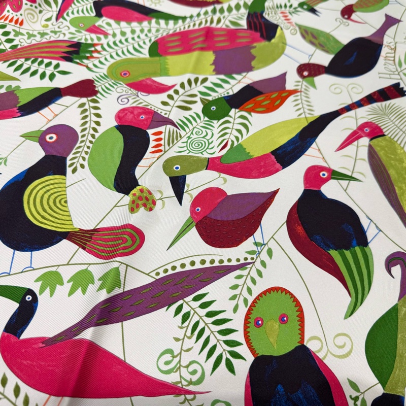 HERMES 鳥兒的舞會100%真絲 90方巾-7