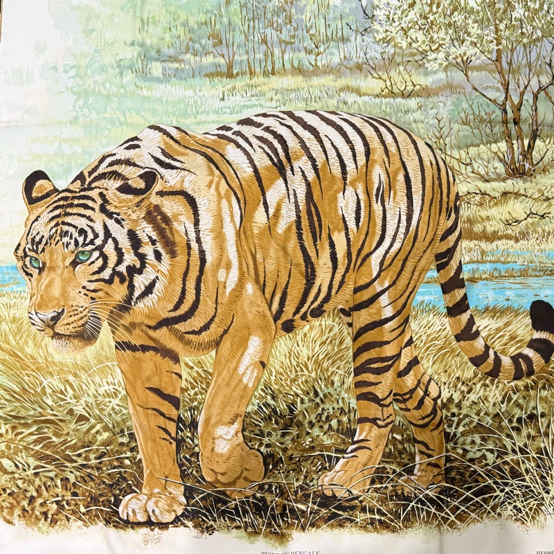 HERMES老虎90*90單面絲方巾-0