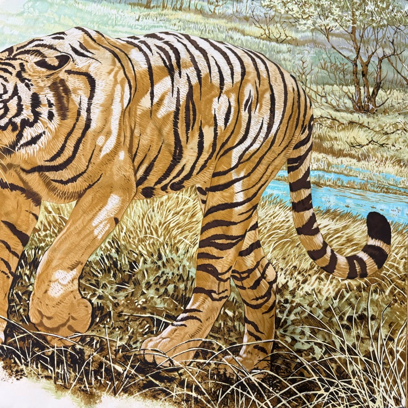 HERMES老虎90*90單面絲方巾-4