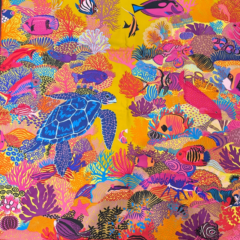 HERMES彩色海底世界100%真絲90方巾-0