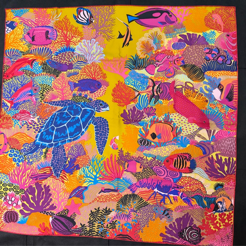 HERMES彩色海底世界100%真絲90方巾-1