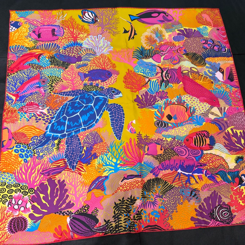 HERMES彩色海底世界100%真絲90方巾-5