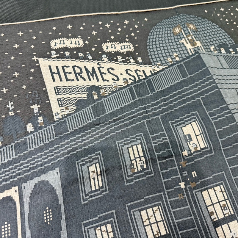 HERMES深灰Faubourg Party Madison Avenue羊絨絲巾-4