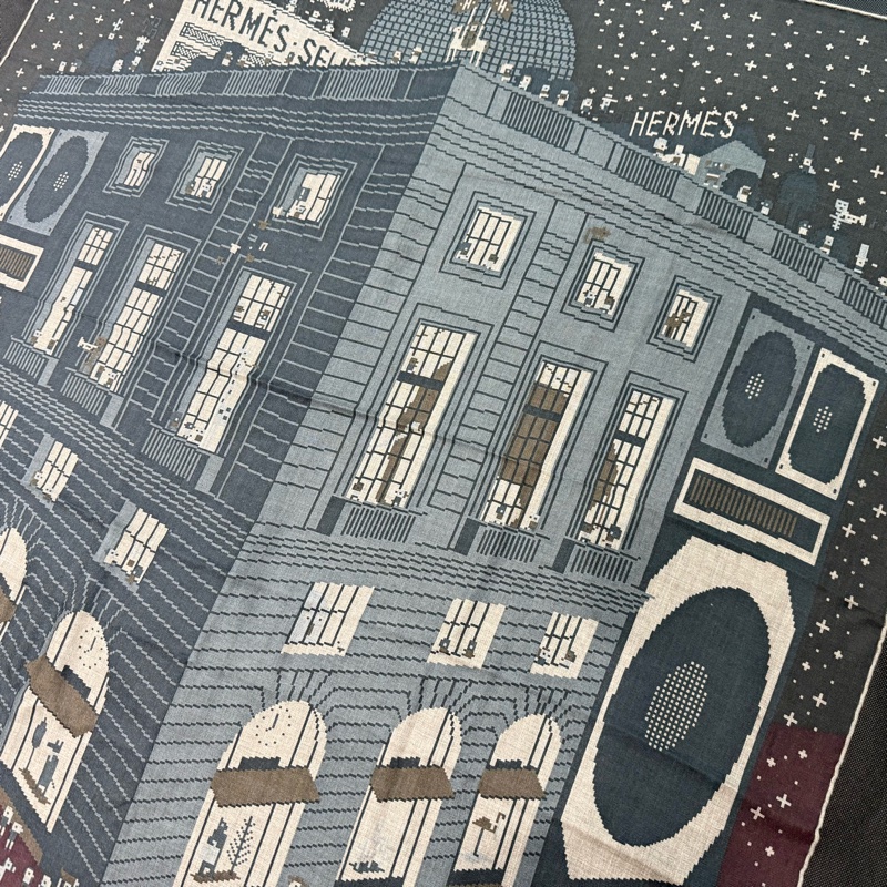 HERMES深灰Faubourg Party Madison Avenue羊絨絲巾-7
