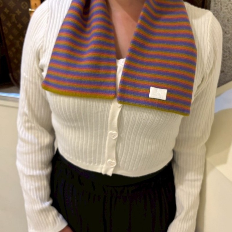 Hermes 紫橘黃橫條 cashmere 短圍巾-1