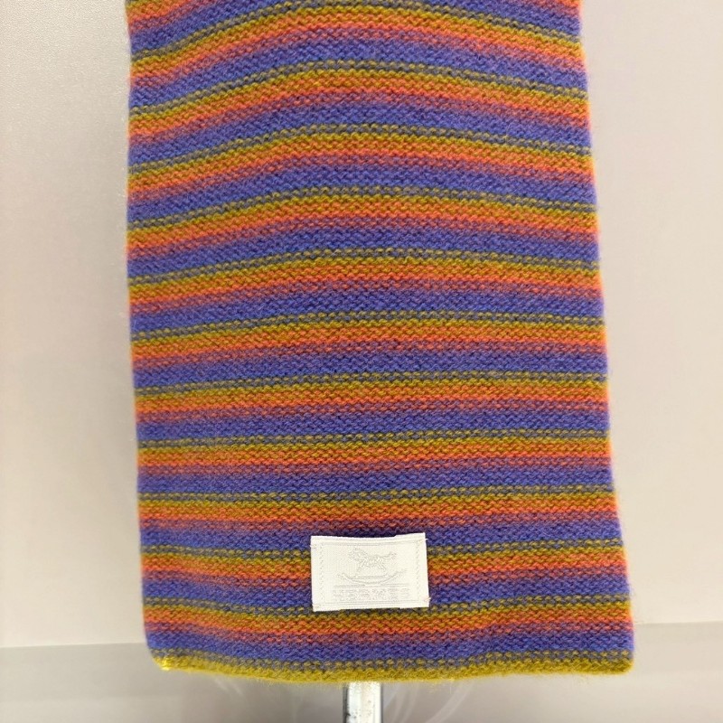 Hermes 紫橘黃橫條 cashmere 短圍巾-3