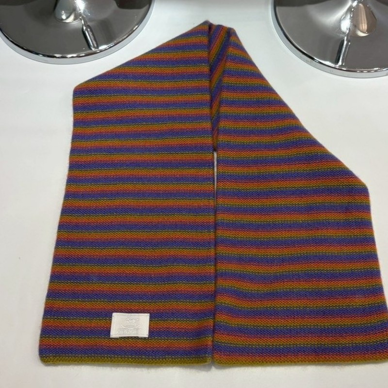 Hermes 紫橘黃橫條 cashmere 短圍巾-4