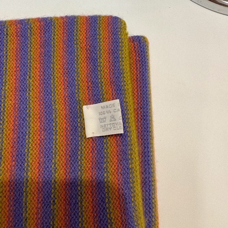 Hermes 紫橘黃橫條 cashmere 短圍巾-5