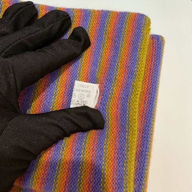 Hermes 紫橘黃橫條 cashmere 短圍巾-6