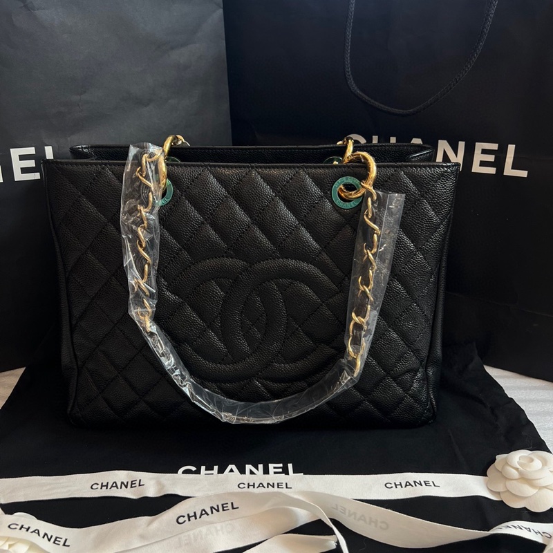 Chanel  gst 黑金 荔枝紋皮 19鐳射 附件塵袋-0