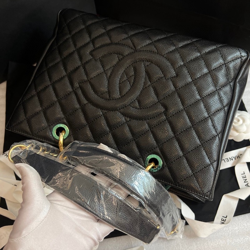 Chanel  gst 黑金 荔枝紋皮 19鐳射 附件塵袋-4
