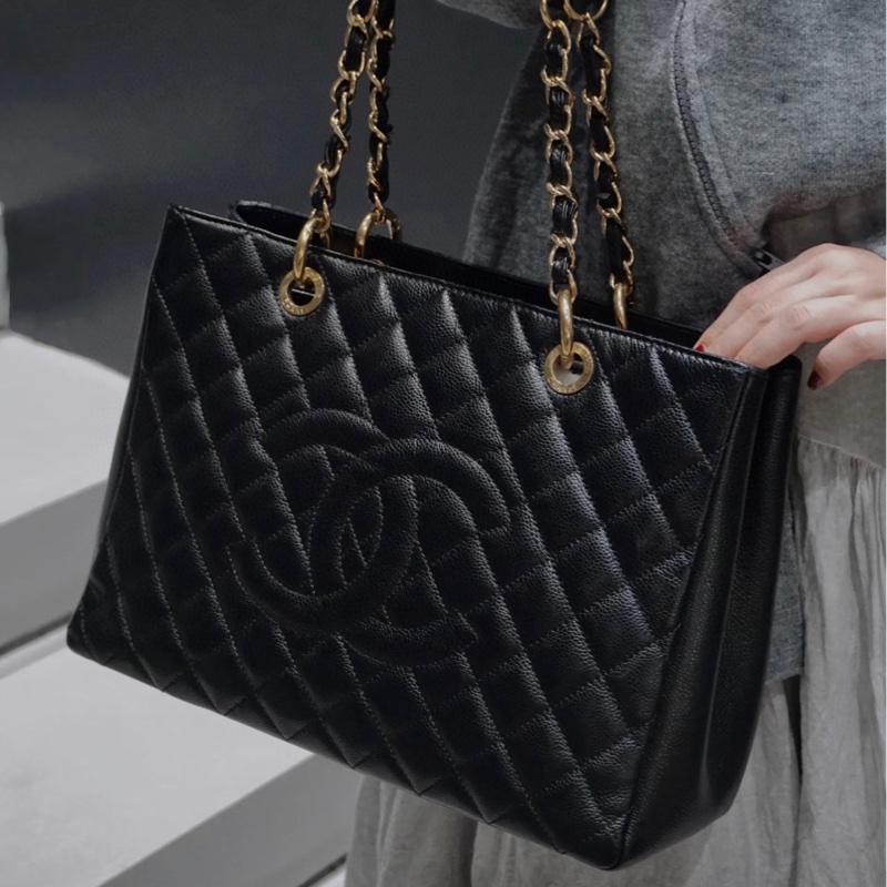 Chanel  gst 黑金 荔枝紋皮 19鐳射 附件塵袋-5