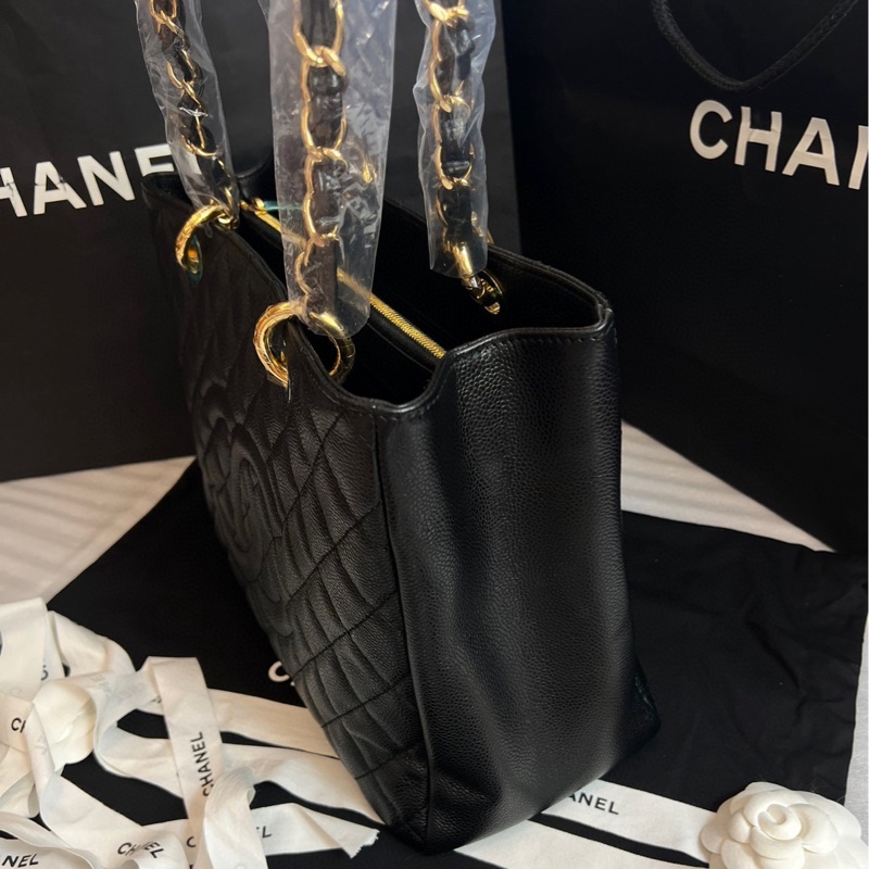 Chanel  gst 黑金 荔枝紋皮 19鐳射 附件塵袋-6