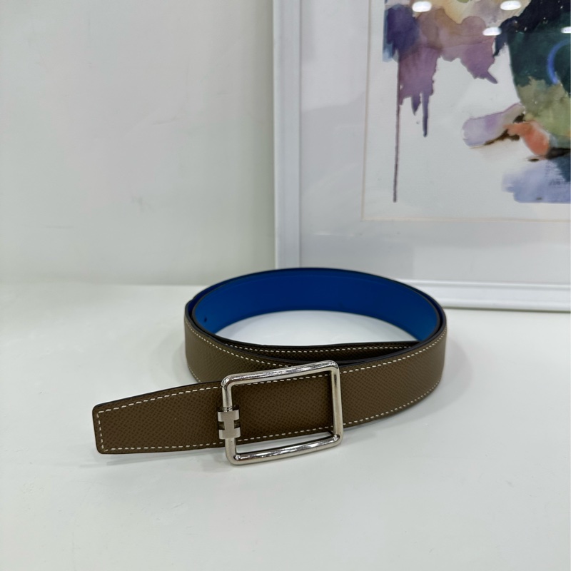 Hermes愛馬仕男士經典32mm雙面皮帶黑拼金棕95碼,金色方銀扣 Y刻-0