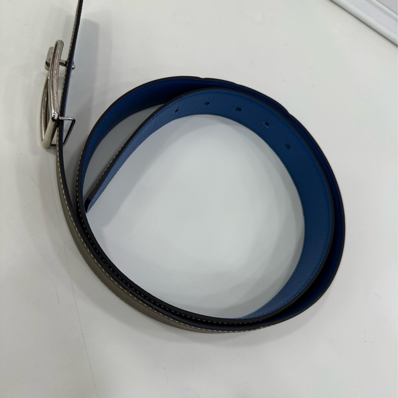 Hermes愛馬仕男士經典32mm雙面皮帶黑拼金棕95碼,金色方銀扣 Y刻-1