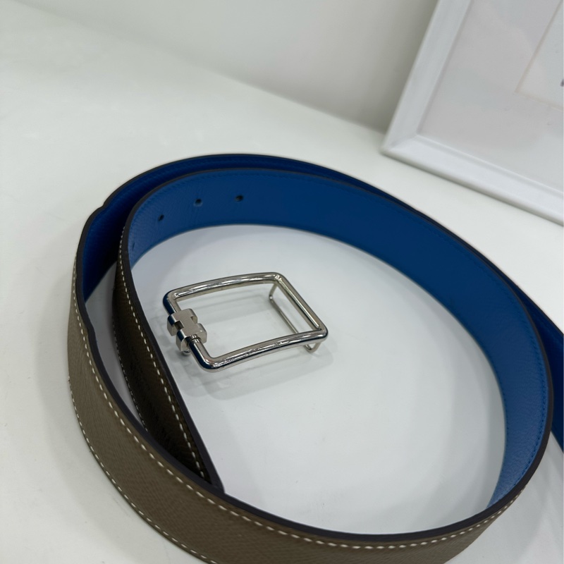 Hermes愛馬仕男士經典32mm雙面皮帶黑拼金棕95碼,金色方銀扣 Y刻-2