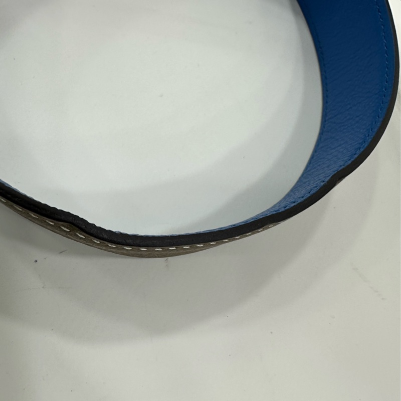 Hermes愛馬仕男士經典32mm雙面皮帶黑拼金棕95碼,金色方銀扣 Y刻-4