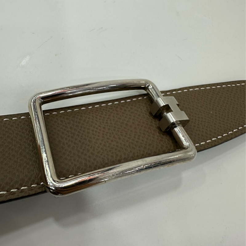 Hermes愛馬仕男士經典32mm雙面皮帶黑拼金棕95碼,金色方銀扣 Y刻-5