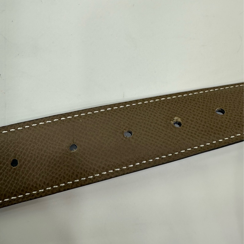 Hermes愛馬仕男士經典32mm雙面皮帶黑拼金棕95碼,金色方銀扣 Y刻-7