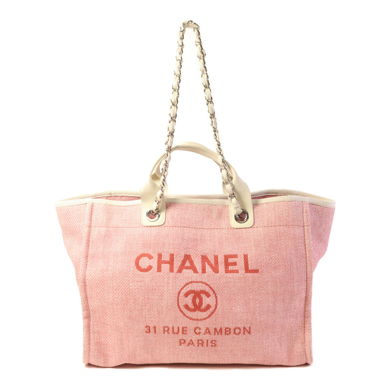 CHANEL Straw Deavuille Tote銀扣手挽肩背兩用袋-0