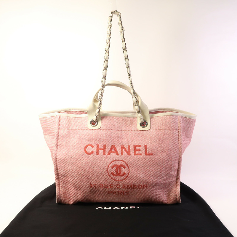 CHANEL Straw Deavuille Tote銀扣手挽肩背兩用袋-8