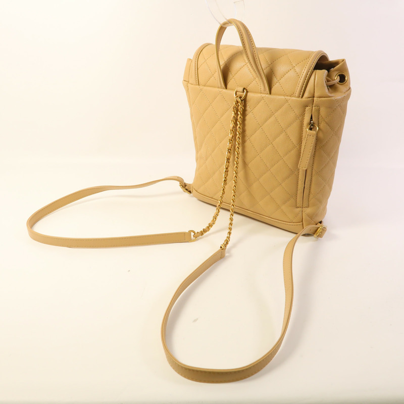 CHANEL 牛皮皮革Filigree Backpack金扣背包-8