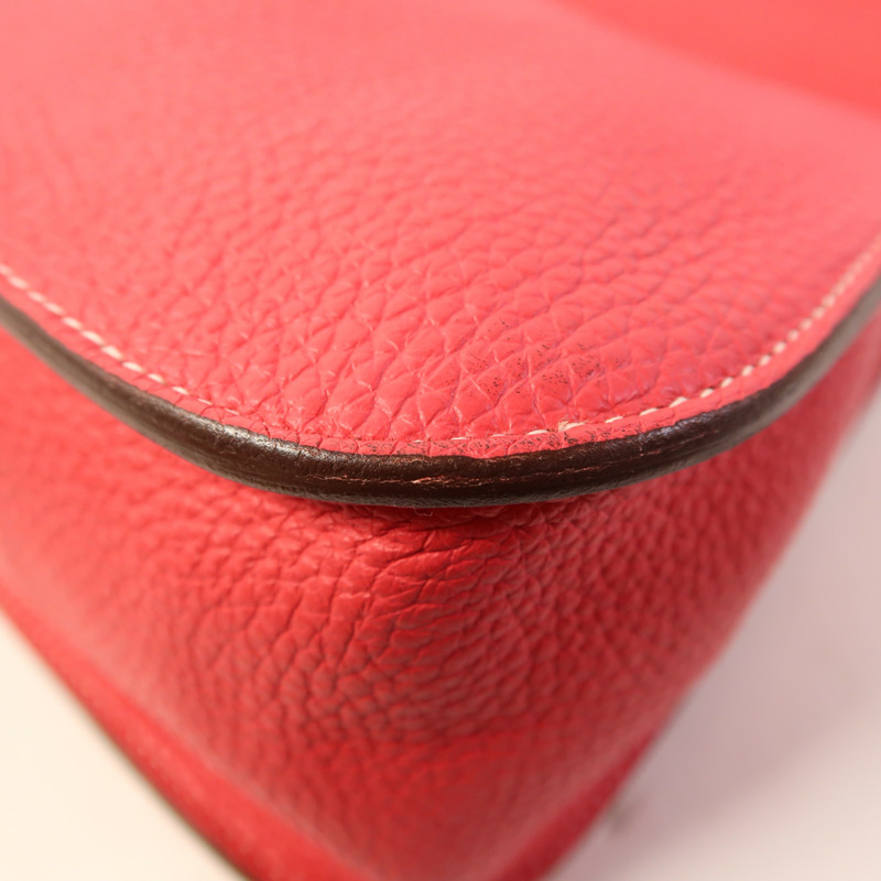 HERMES Clemence皮革Halzan 31銀扣手挽肩背兩用袋Rose Extreme-9
