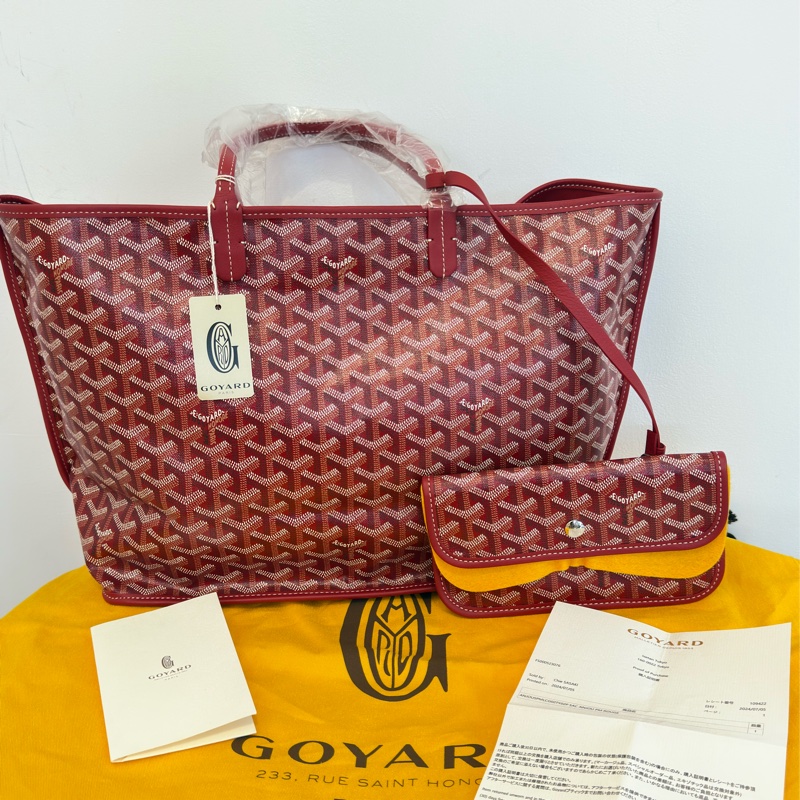 全新GOYARD紅色內全皮雙面購物托特包PM中號-0