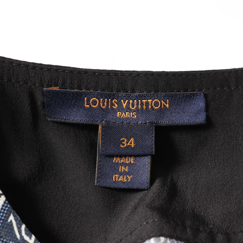 LOUIS VUITTON Monogram 無袖洋裝 絲綢 藍白多色 #34 二手 女士-2