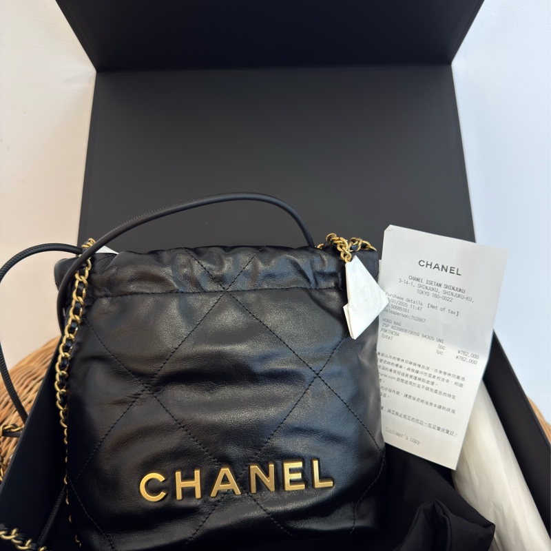 全新CHANEL黑色金字mini 22Bag斜背包流浪包AS3980-0