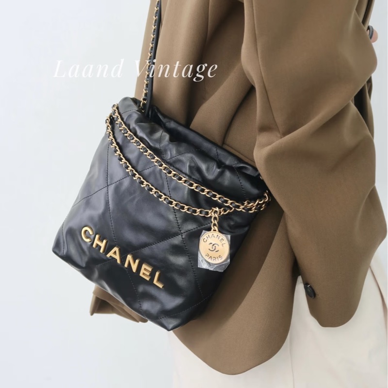 全新CHANEL黑色金字mini 22Bag斜背包流浪包AS3980-18
